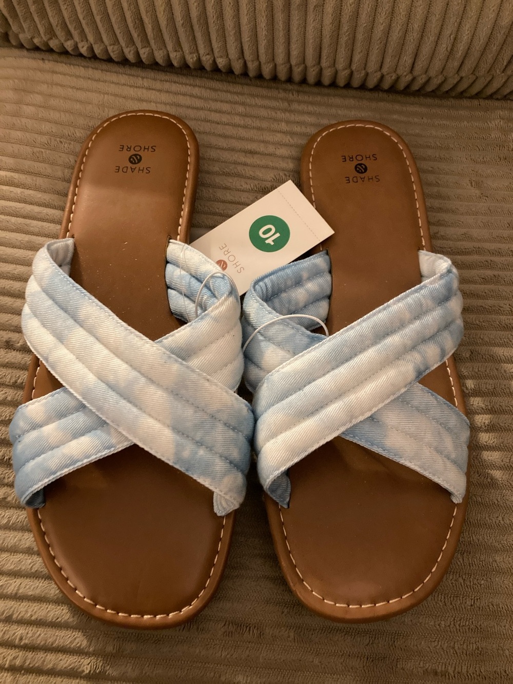 Shade & Shore Light Blue Quilted Cross-Strap Slide Sandals